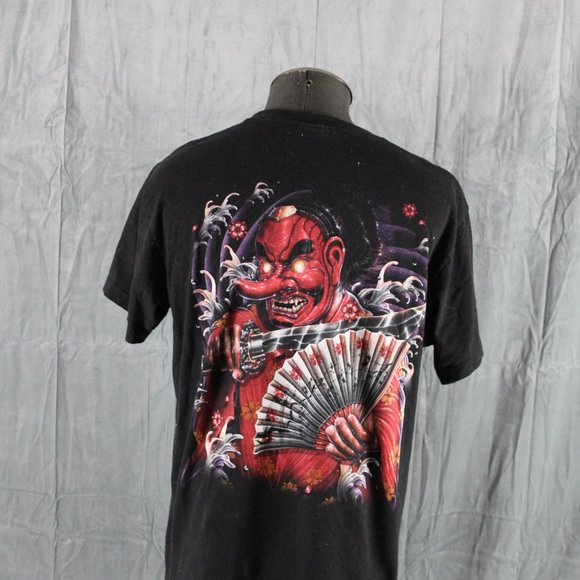 Retro Graphic T-shirt - Tengu Mask Warrior with Fan Big Graphic - Men's XL - Picture 5 of 9
